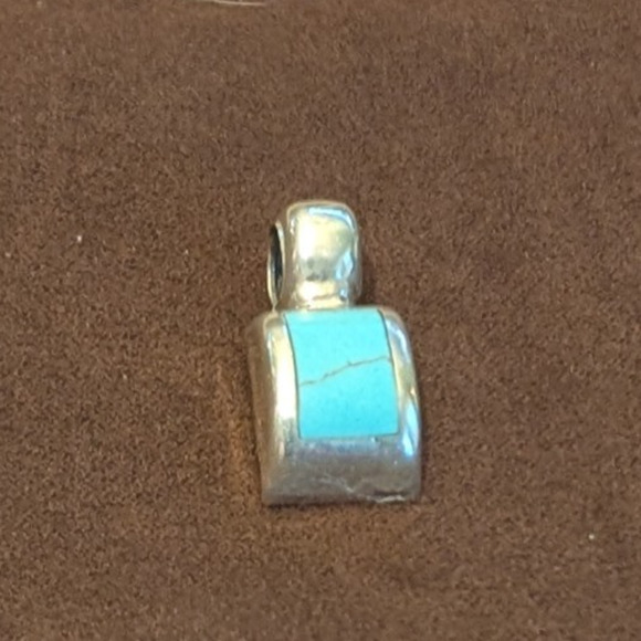Sterling Silver Rectangle Turquoise Pendant 925 ATI Mexico - Picture 1 of 6